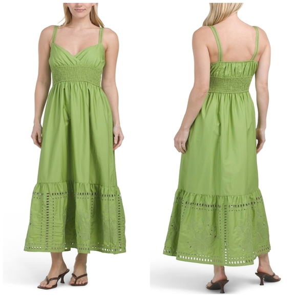 🔹️Calypso St. Barth🔹️ Lime Green Sleeveless Embroidered Eyelet Maxi Dress - Picture 1 of 3